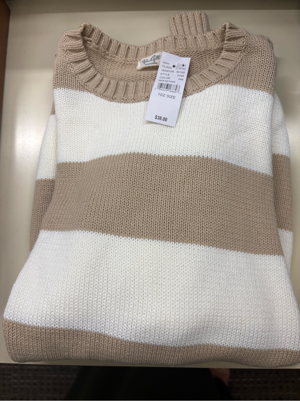 Brandy Melville Beige & White Striped Crewneck Sweater